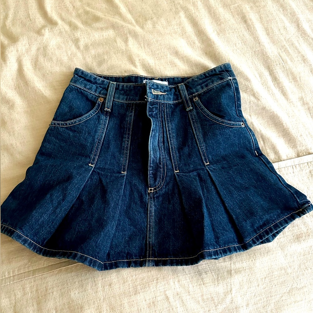 Zara Pleated Denim Mini Skirt